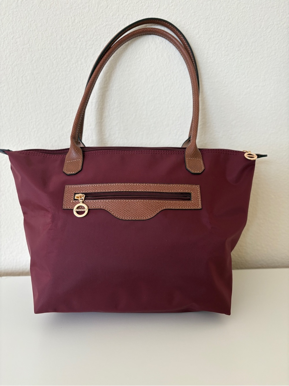 Maroon Nylon Tote with Leather handles